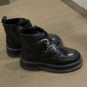 Floyd Black Leather Ankle Boots with Buckles